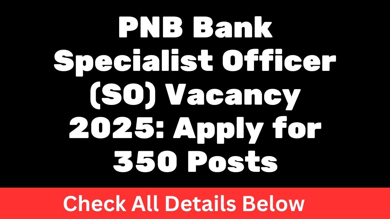 PNB Bank Specialist Officer (SO) Vacancy 2025: Apply for 350 Posts